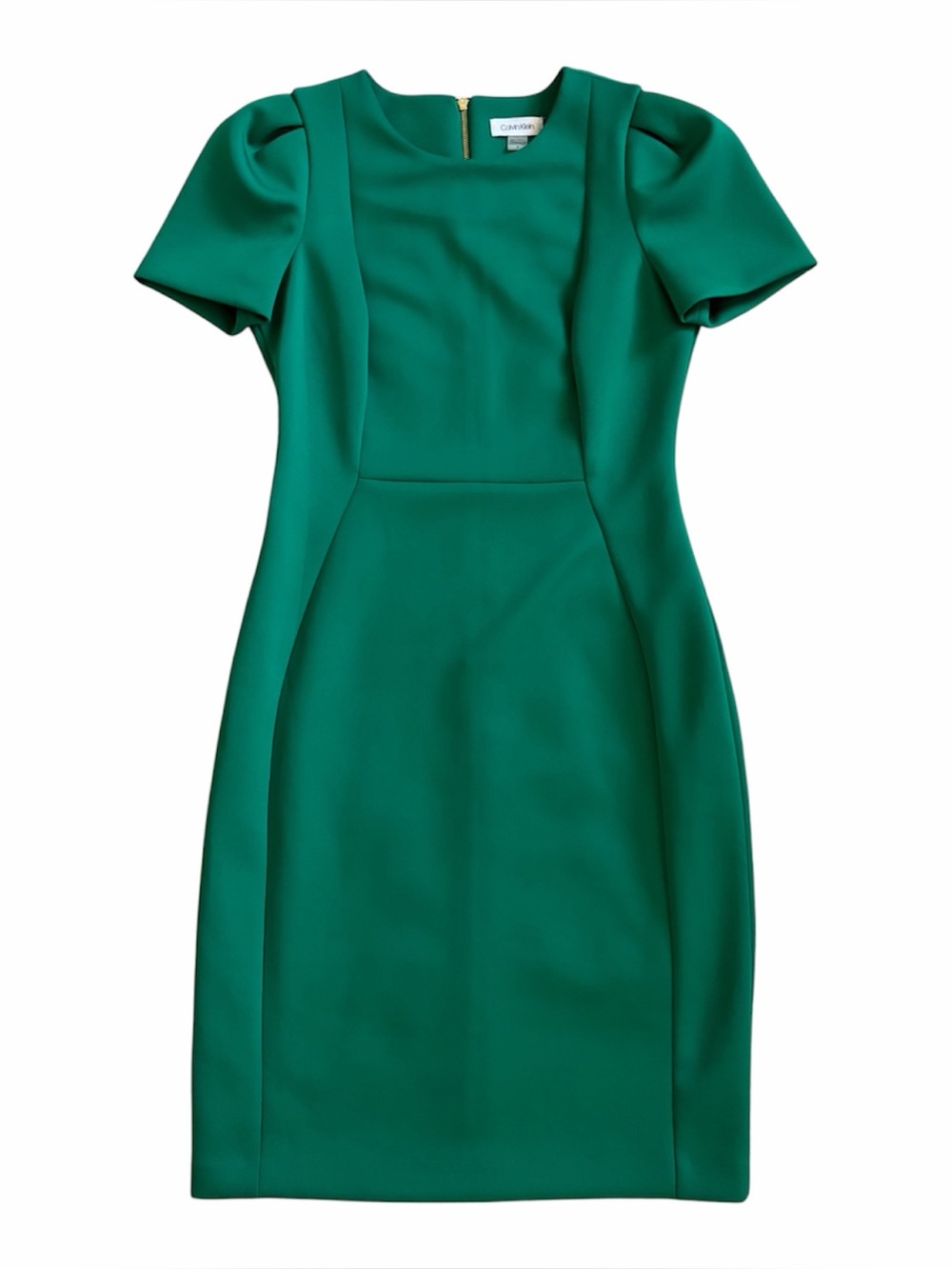 Brand New Calvin Klein Emerald Green Puff Sleeve Sheath Dress Size 8
